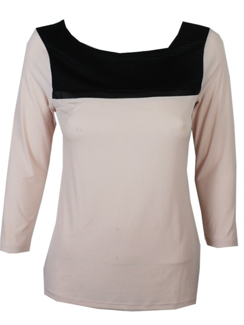 Calvin Klein Women's Two-Tone Boatneck Top - Black & Blush - Size L